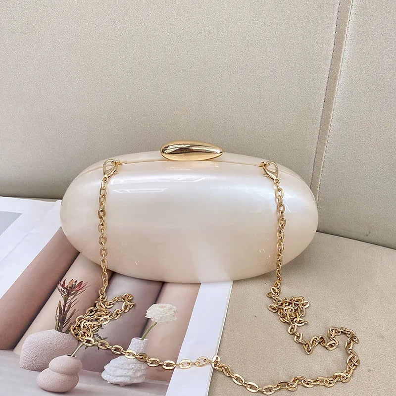 Egg shape Clutch Bag Acrylic purse women wedding evening party cute ivory pearl color purse handbag summer new 2025