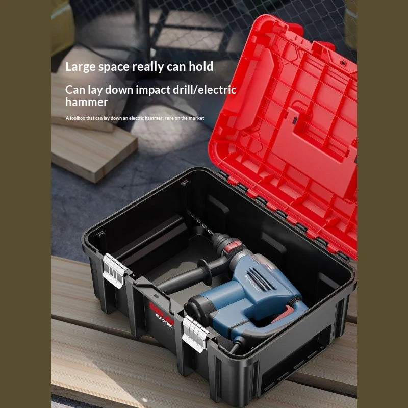 Heavy Duty Wide Tool Box Portable Multi Function Hammer Drill Organizer Large Industrial Grade Home Garage Garage Storage