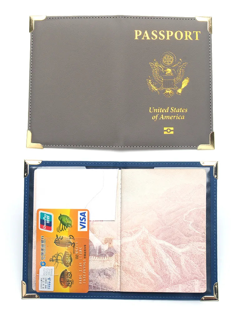 USA Passport Cover Travel Wallet Metal Corners Pu Case for Passports Cards Holder Passport Wallets for Women