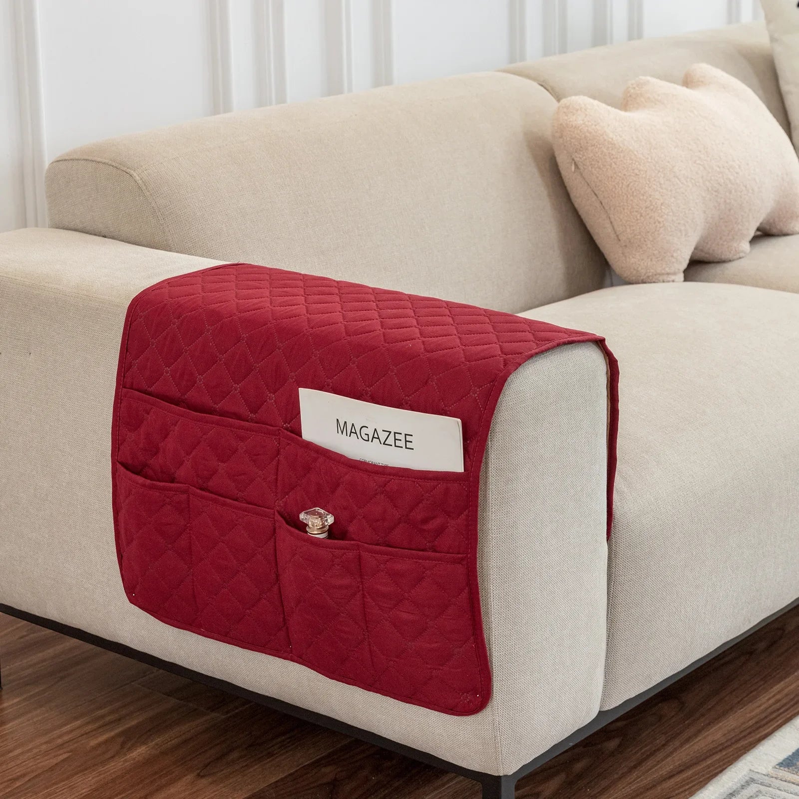 New Sofa Hand Towel with Storage Pocket Magazine Remote Control Sofa Recliner Armrest Clutter Management Bag
