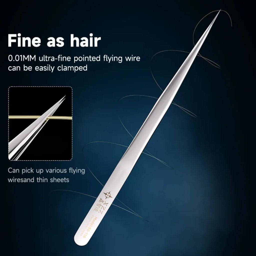 Precision Tweezers 0.01mm Tip - Anti-Slip 3D Stainless Steel Tweezers for Phone Repair, Flywire Handling, PCB & Micro Soldering