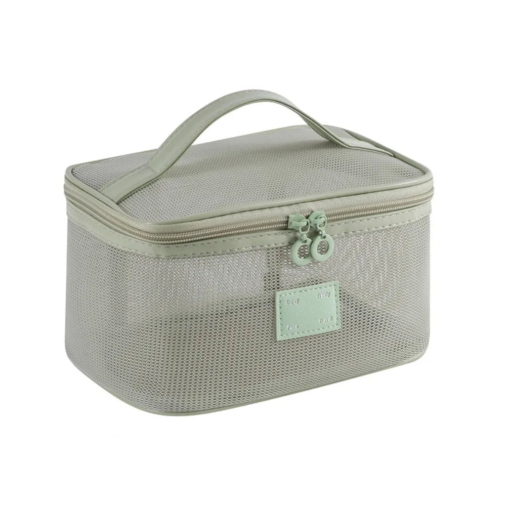 Portable Mesh Handheld Makeup Bag Square Lightweight Storage Toiletry Bag Zipper Large Capacity Transparent Mesh Cosmetic Bag
