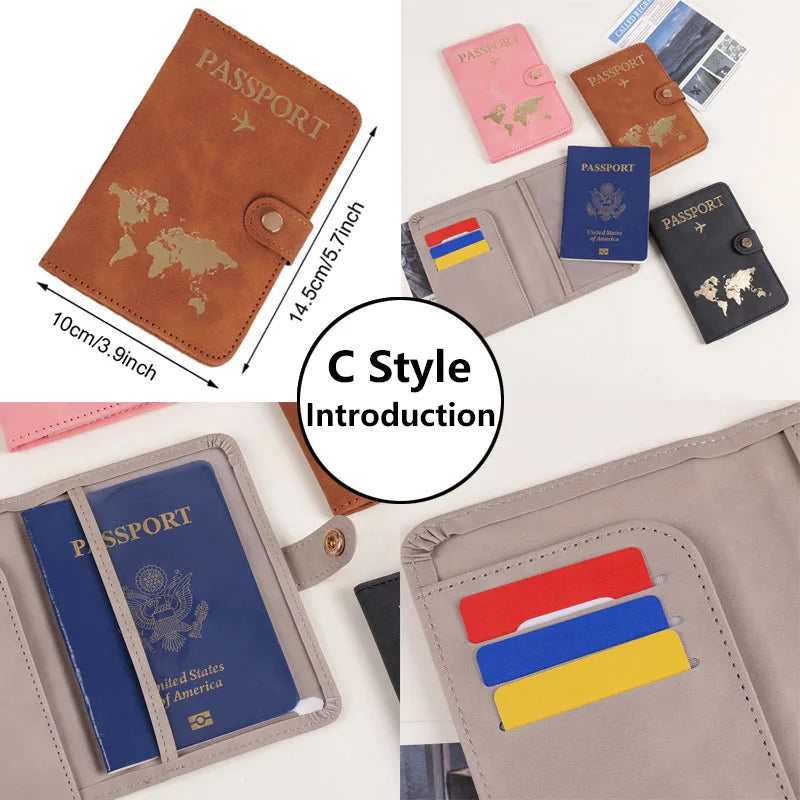Soft PU Leather Multi Slot Passport Cover with Airplane Logo Snap Closure SIM Card Holder Travel ID Document Ticket Wallet