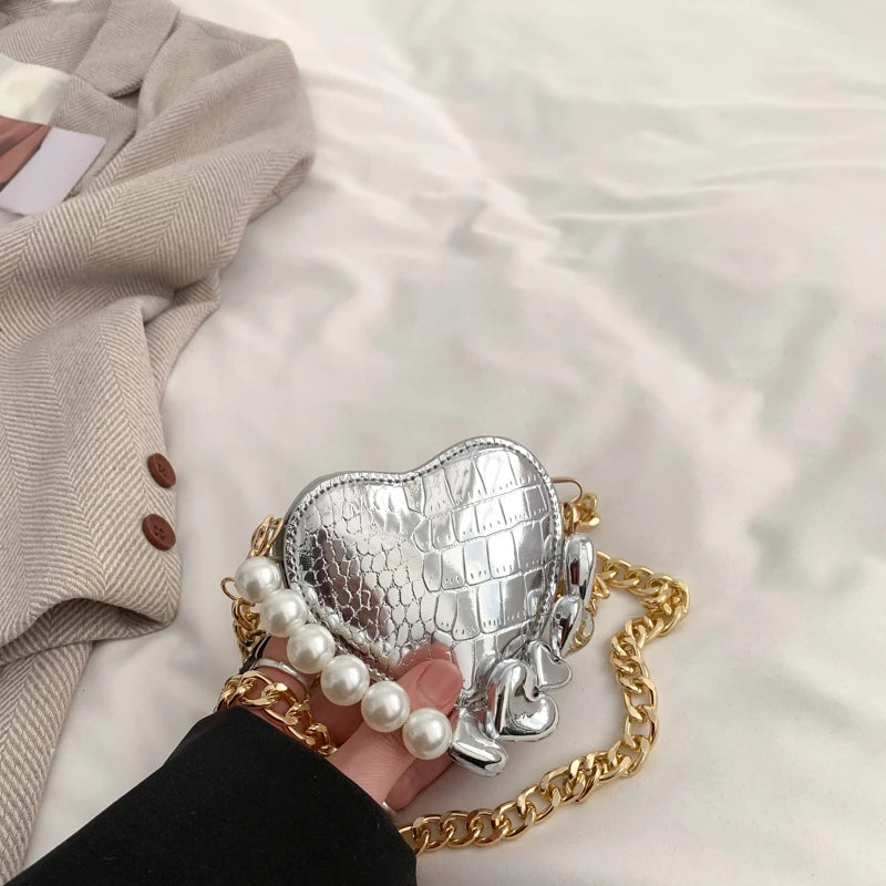 Fashion Sling Bag Mini Crossbody Bag For Women Purse Lipstick Pouch PU Leather Shoulder Bag Cute Heart Love Evening Clutch Bag