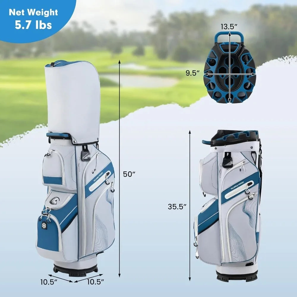 14-Way Full Length Dividers Golf Cart Bag,Molded Lock Top,11 Pockets & Cooler Pocket,Padded Design, Custom