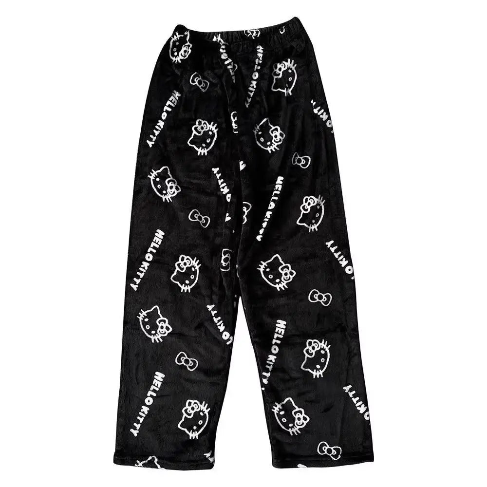 New Autumn Winter Flannel Popular Hello Kitty Pajama Pants Thickened Velvet Warm Casual Cartoon Home Pants Casual Comfortable
