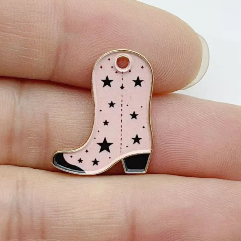 10 pcs Color Printed Cowboy Boots Alloy Pendant European and American DIY Jewelry Accessories Spot Wholesale