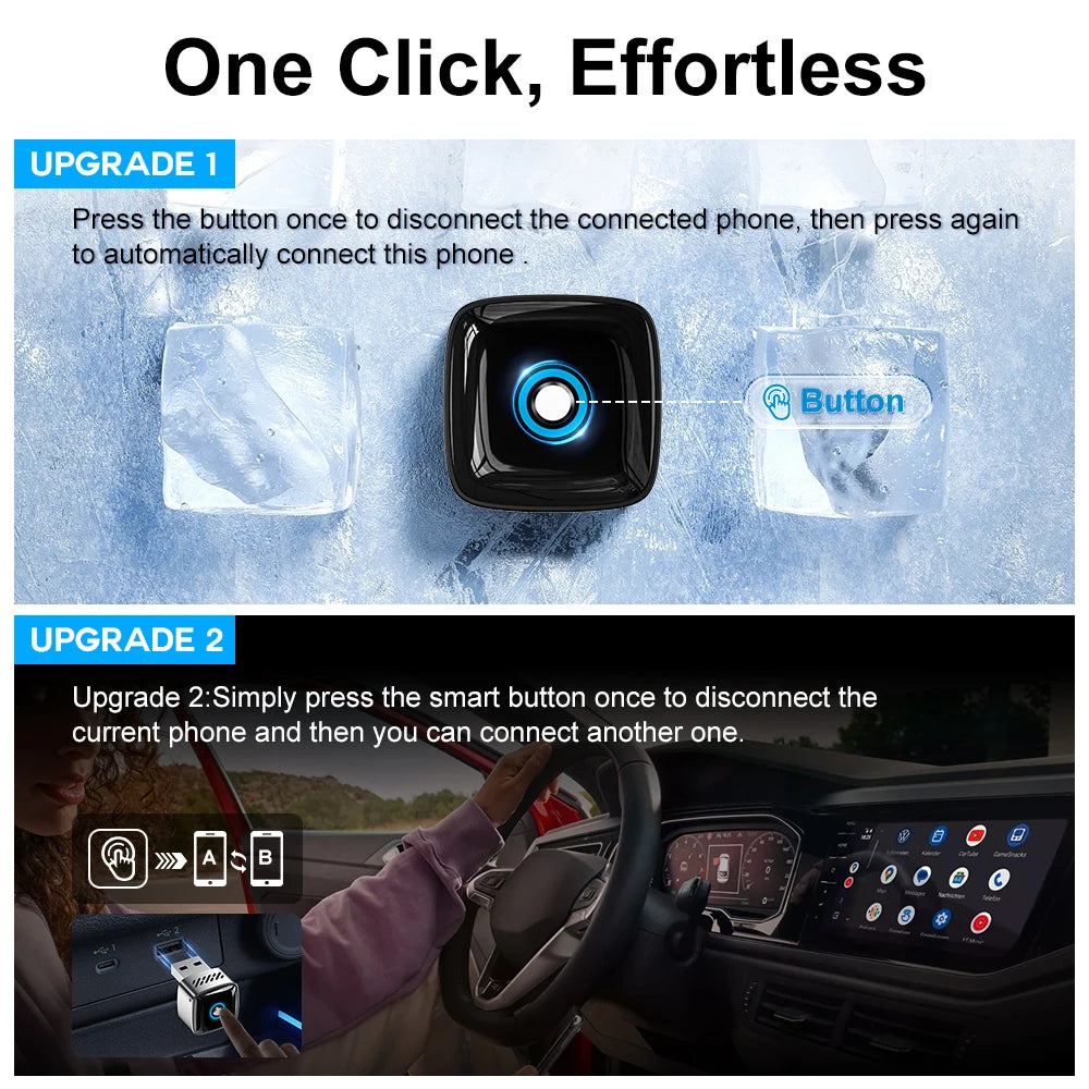 WOOBOOBOX 2026 Alloy Body Wireless Adapter CarPlay Android Auto Remember Two Phones For Car With Wired CarPlay