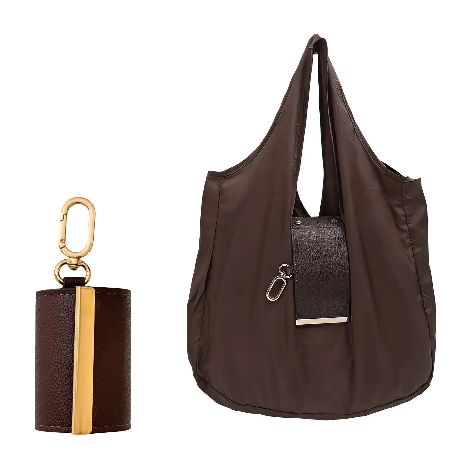 Foldable Tote Bag Women Large Capacity Shoulder Bag Portable Keychain Design Shopping Bag PU Fabric Lightweight Travel Grocery