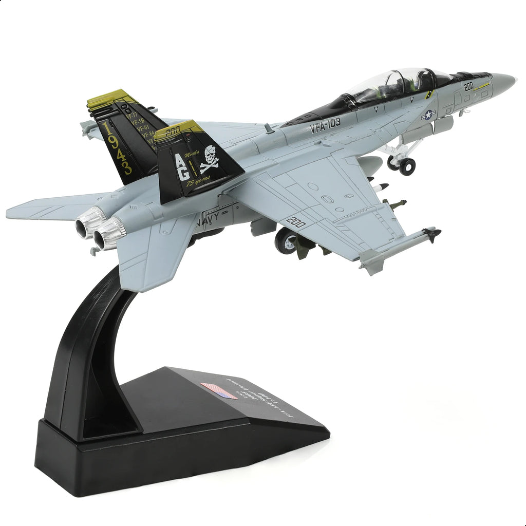 NUOTIE 1/100 F/A-18 Super Hornet Diecast Metal Fighter Jet Model Kits Pre-Build Replica 1943-2018 Jolly Roger Livery Military