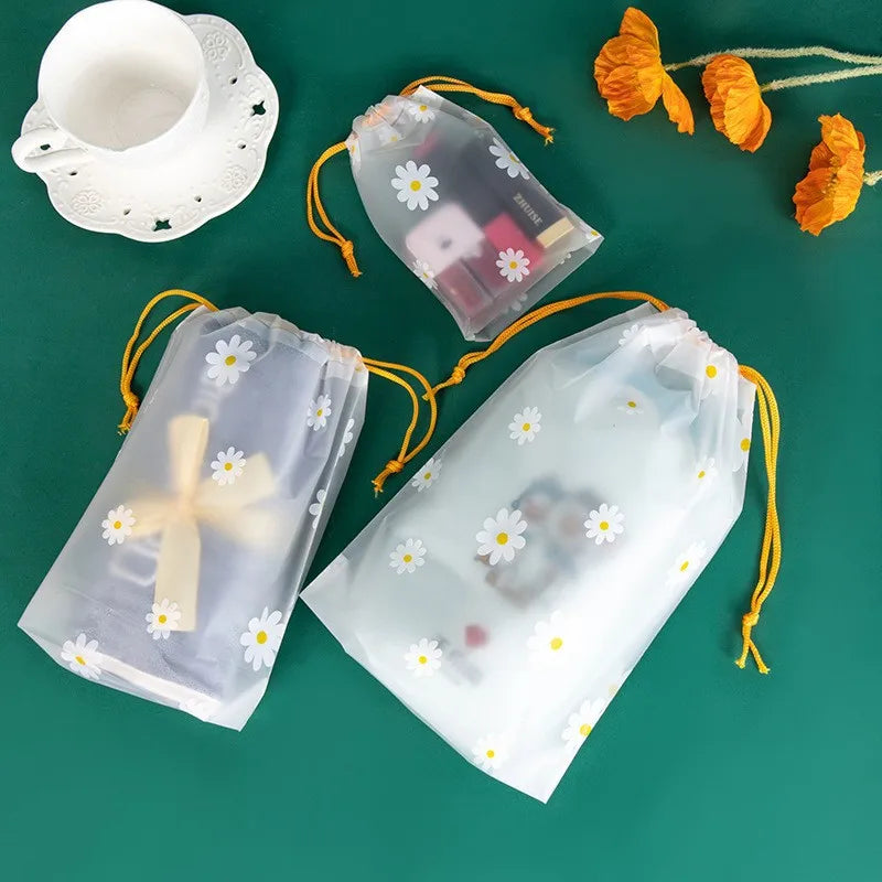 10Pcs Transparent Waterproof Travel Cosmetic Bag Towel Socks Plastic Drawstring Storage Bag Bathroom Transparent Beach Bag