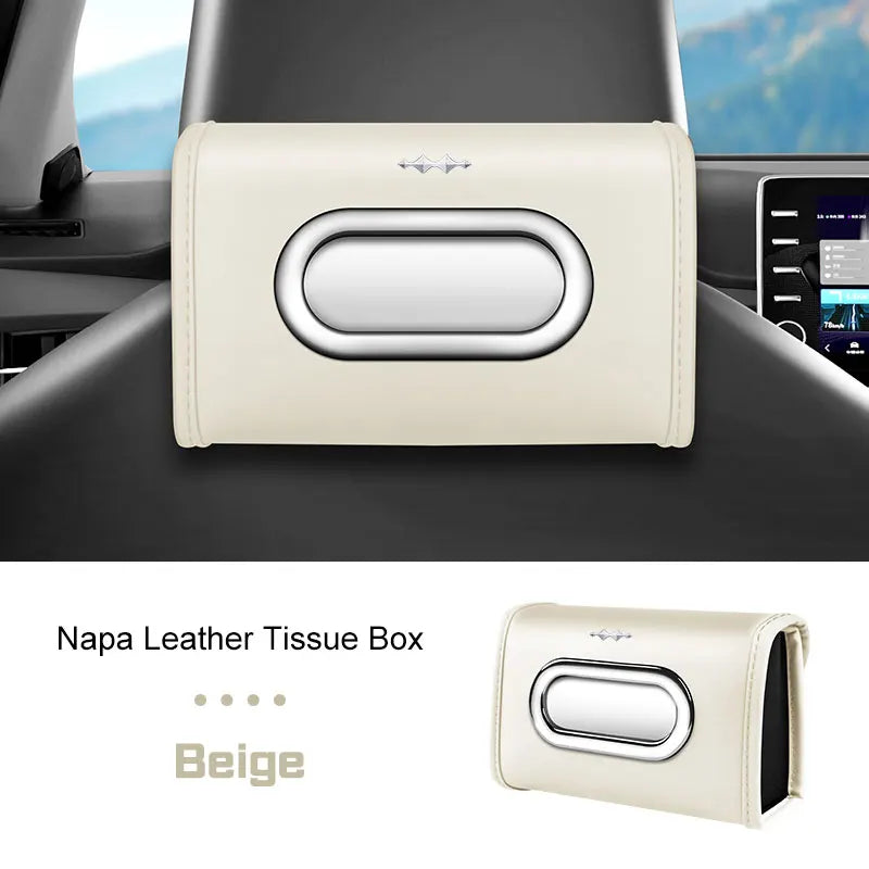 Nappa Leather Car Tissue Bag Backrest Hanging Paper Case For BYD Fang Cheng Bao Leopard 5 Denza B5 2024  Armrest Box Accessories