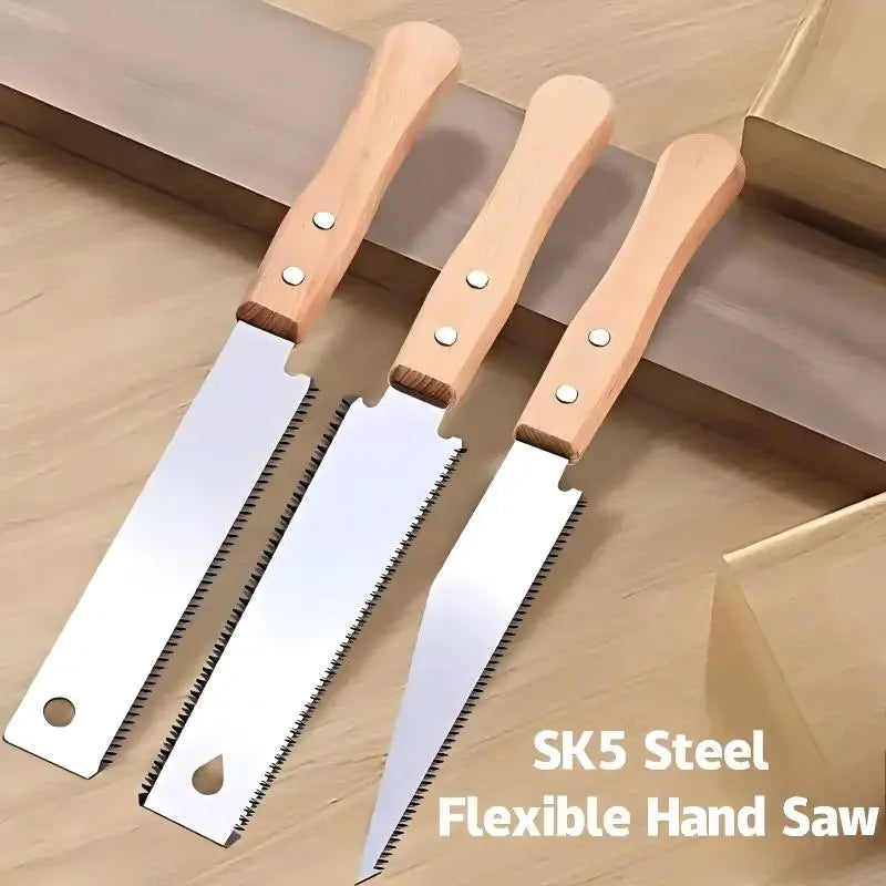Single/Double Sided Fine Tooth Wood Saw Non-slip Wooden Handle Pull Saw Straight Handle Flexible Single Edge Pull Saw Trim Tool