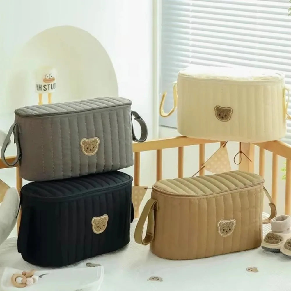 Korean Style Baby Diaper Bag Cute Bear Design Multifunctional Mommy Bag Storage Compartments Organizer Pockets