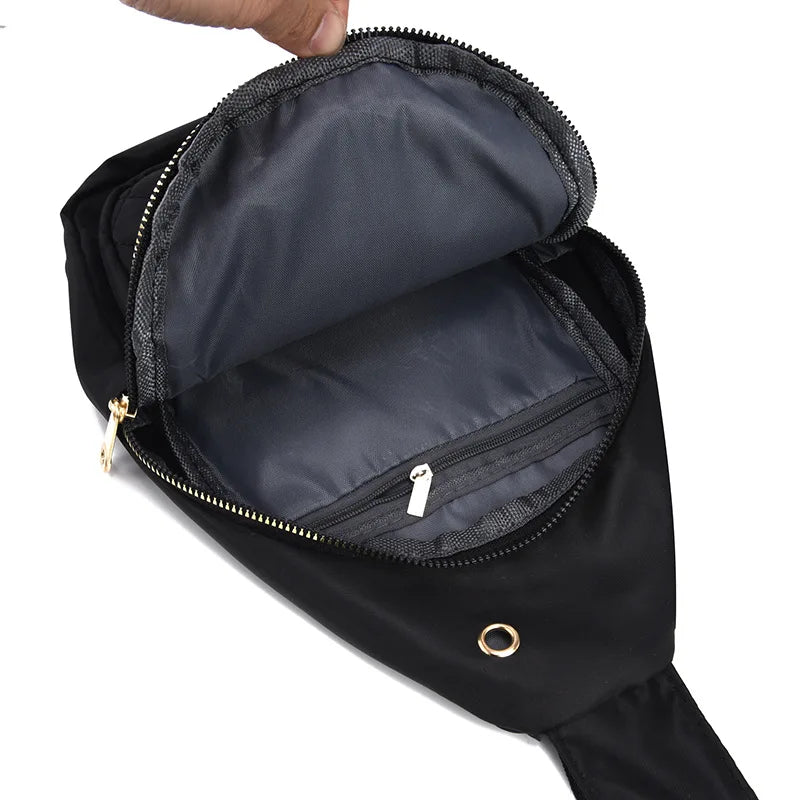 2025 New Women's Embroidered Nylon Breast Bag Fashion Versatile Embroidery Thread Grid Crossbody Bag Simple Outdoor Travel Daily