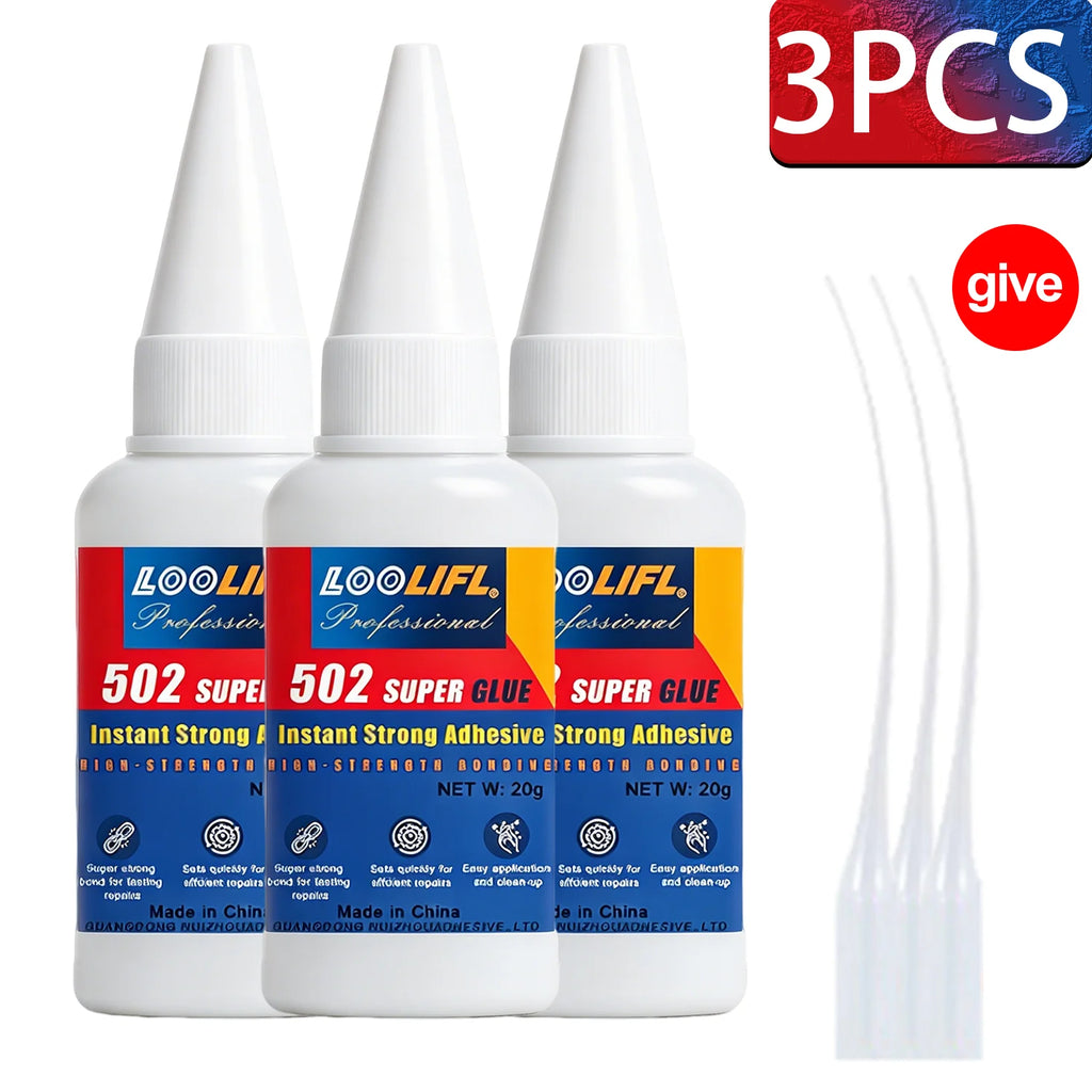 LOOLIFL 1-7pcs 502 Super Glue Quick-drying Cyanoacrylate Instant Adhesive for Glass Wood Metal Strong Bond Liquid Glue Tool 20G