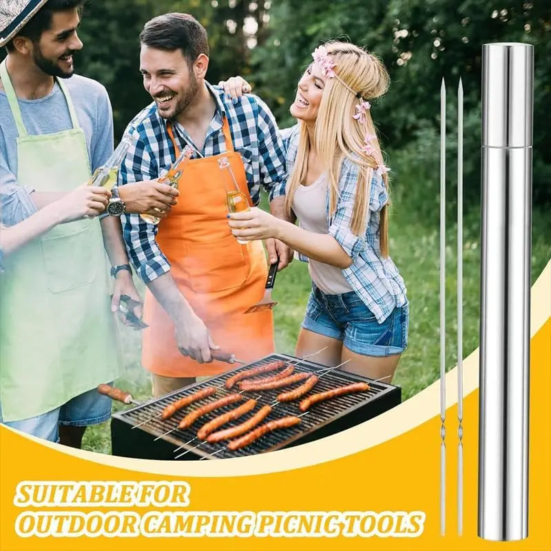 Metal Skewers for Kabobs Grilling, 40 Pcs 13.5" Kabob Skewers, Flat BBQ Barbecue Skewer, Reusable Set with Portable Storage Tube