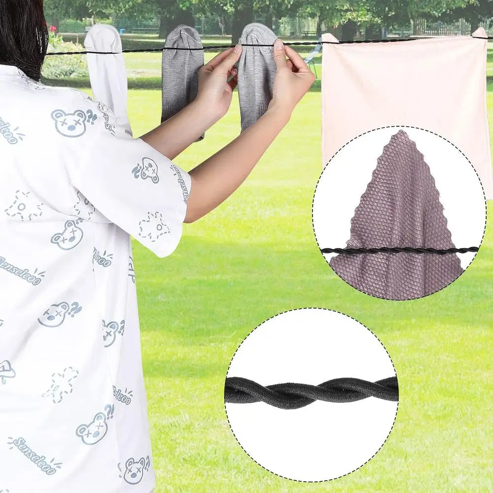 Portable Retractable Clothesline with Hooks and Suction Cups for Camping, Cruise, Outdoor, and Indoor Use - Black