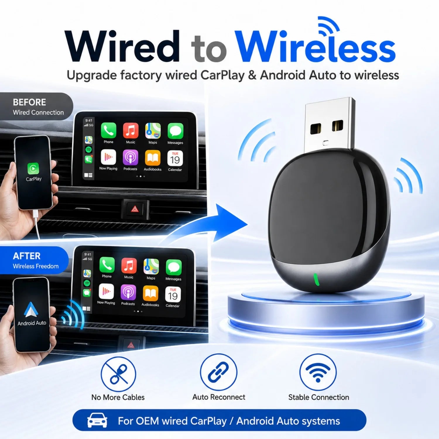 2026 Upgraded 2-in-1 Wireless CarPlay Adapter USB to Type-C Metal Mini Dongle Convert Wired to Wireless CarPlay Plug & Play Auto