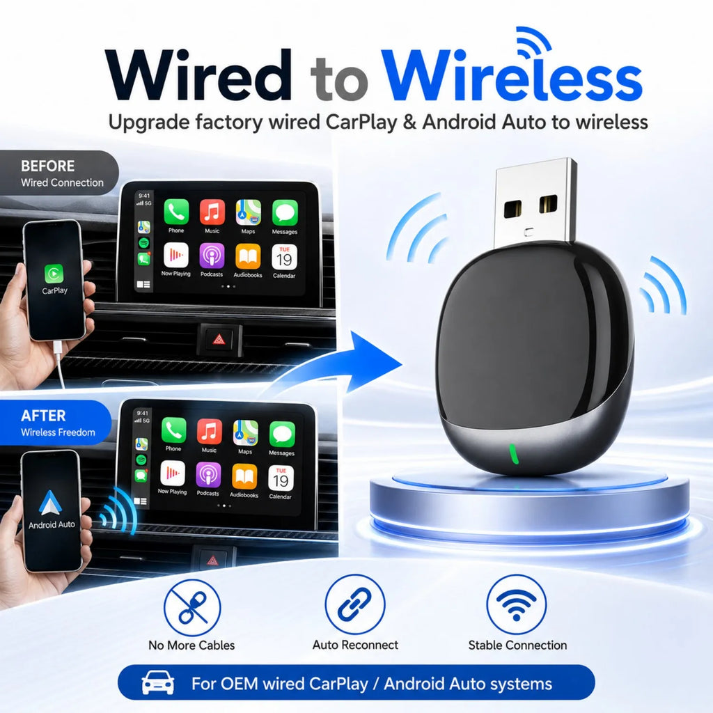 2026 Upgraded 2-in-1 Wireless CarPlay Adapter USB to Type-C Metal Mini Dongle Convert Wired to Wireless CarPlay Plug & Play Auto