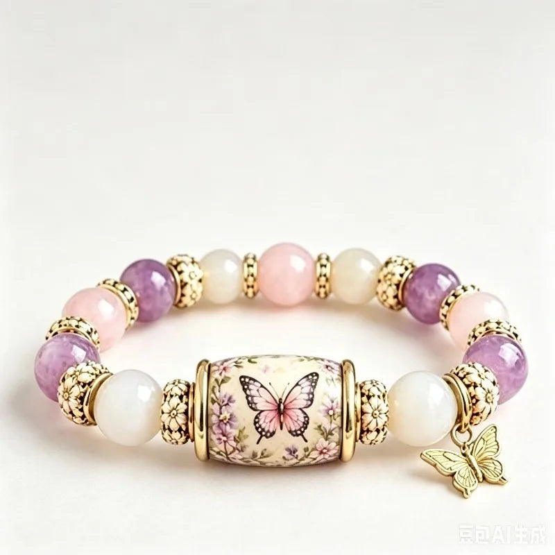 Colored Elastic Gemstone Beaded Bracelet Inspirational Charm Beads Bracelet Spring Blessings Jewelry for Women Mom Friends