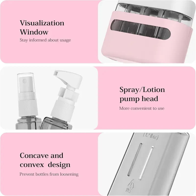 4 IN 1 50ml Dispenser Travel Cosmetic Spray Lotion Shampoo Combination Bottles