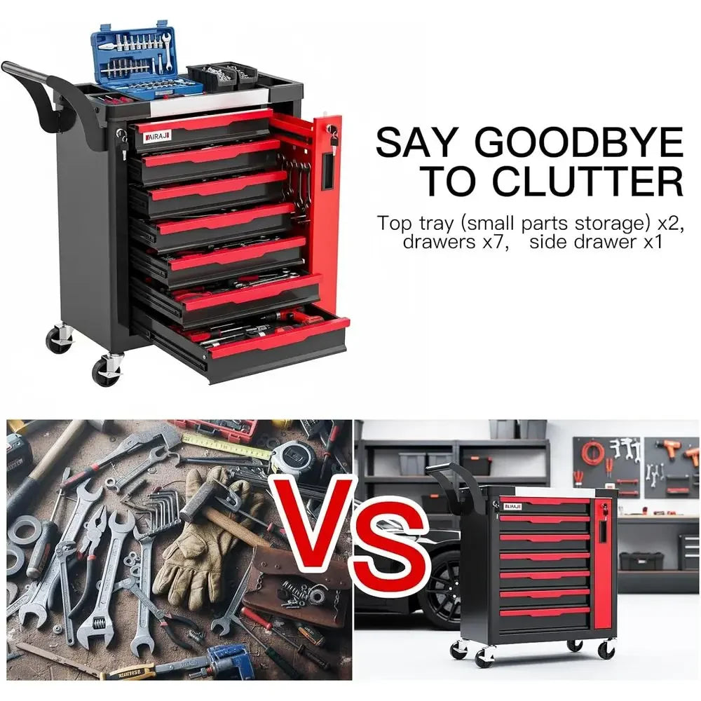 Rolling Tool Chest with Side Drawers and Lockable Storage for Workshop and Garage