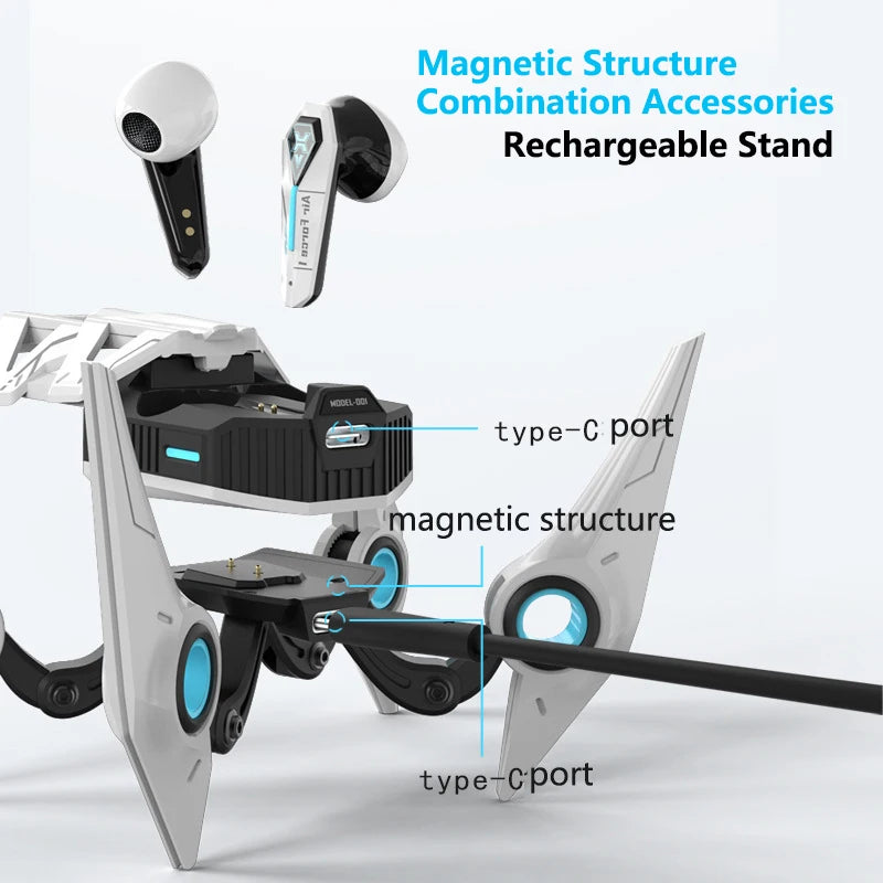 Alien Mech Style Trendy Cool Bluetooth Earphones Noise Cancellation Light Effect Mechanical Design In-Ear Wireless Earbuds
