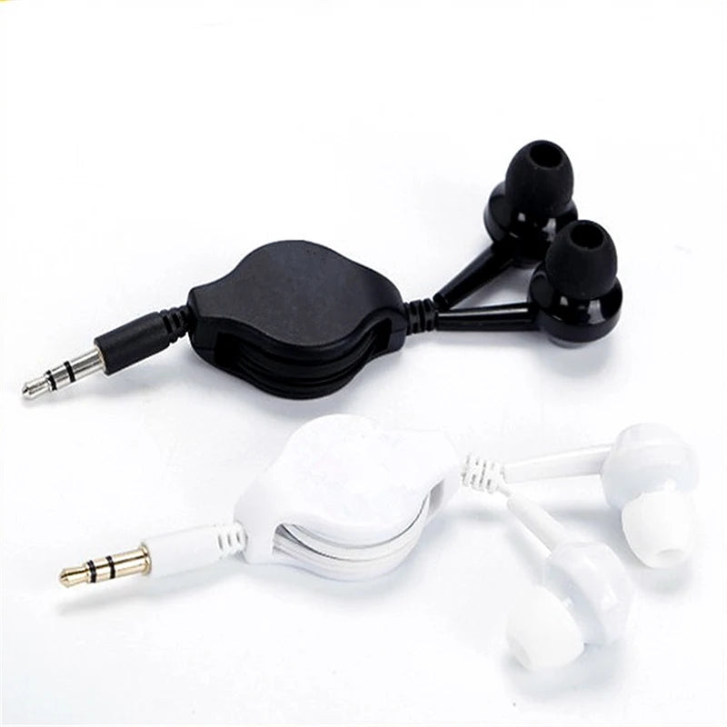 Portable 3.5mm Retractable Cable In-Ear Earphone Carry Headset Extendable Wire Earphone Straight Insert for MP3 MP4 0.8m Cable