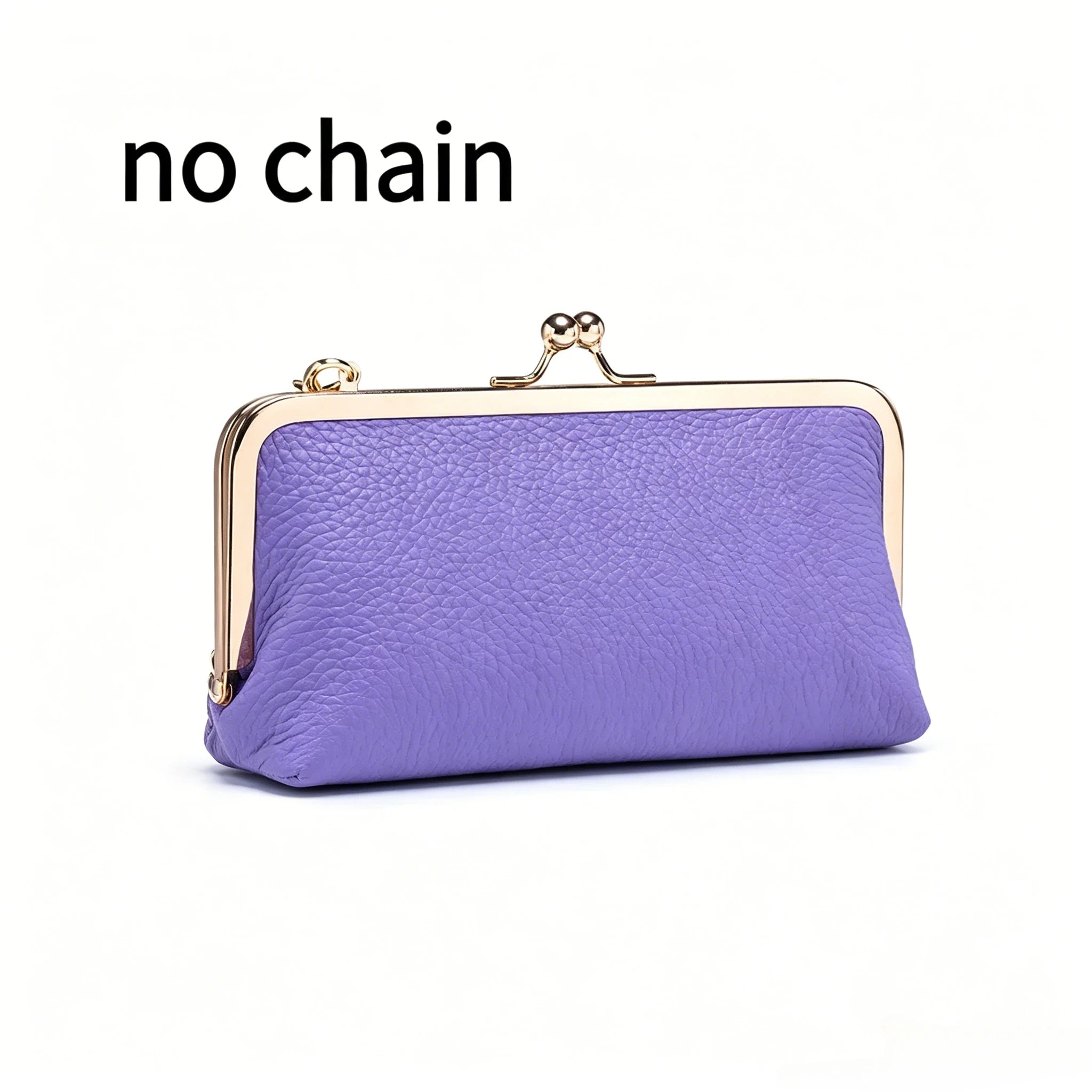 Women's Kiss Lock Clutch Bag, Top Grain Genuine Leather Wallet Large Capacity Travel Clutches with Detachable Chain Strap