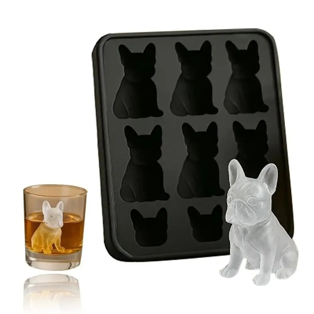 Reusable Silicone French Bulldog Ice Mold 6 Hole Easy Demoulding 3D Ice Tray Food-Grade Whiskey Ice Mold Drink Iceblock
