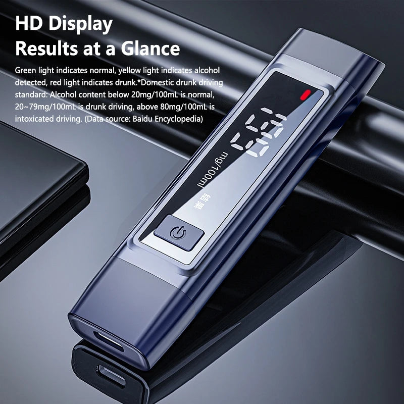 Lenovo Portable Alcohol Breathalyzer Tester Digital LCD Display High Accuracy Car Drunk Driving Detector for Personal Family Use
