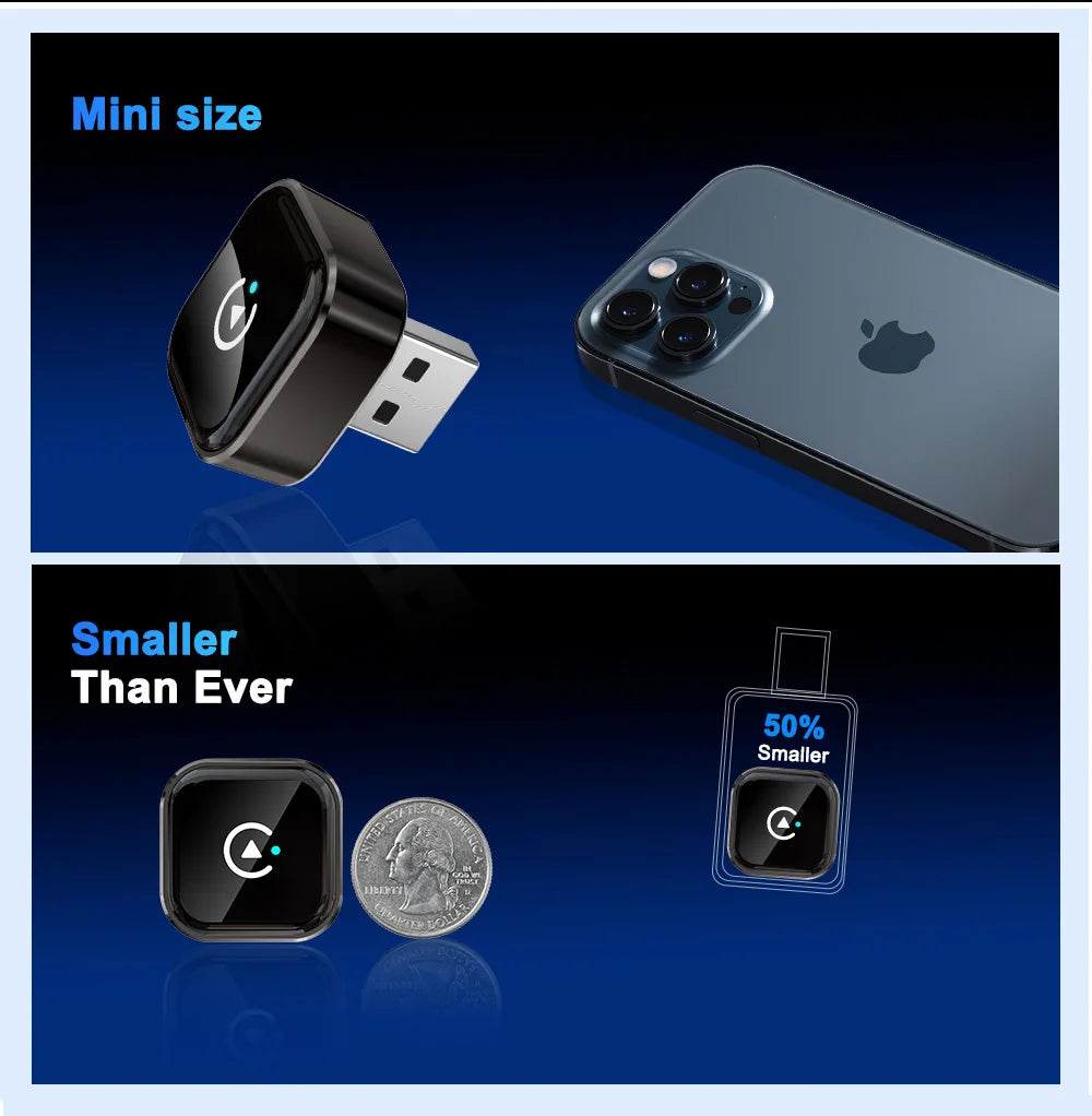 Wireless CarPlay Android Auto Adapter Wired to Wireless Upgrade Plug and Play Fast Stable Connection Mini Portable Car Adapter
