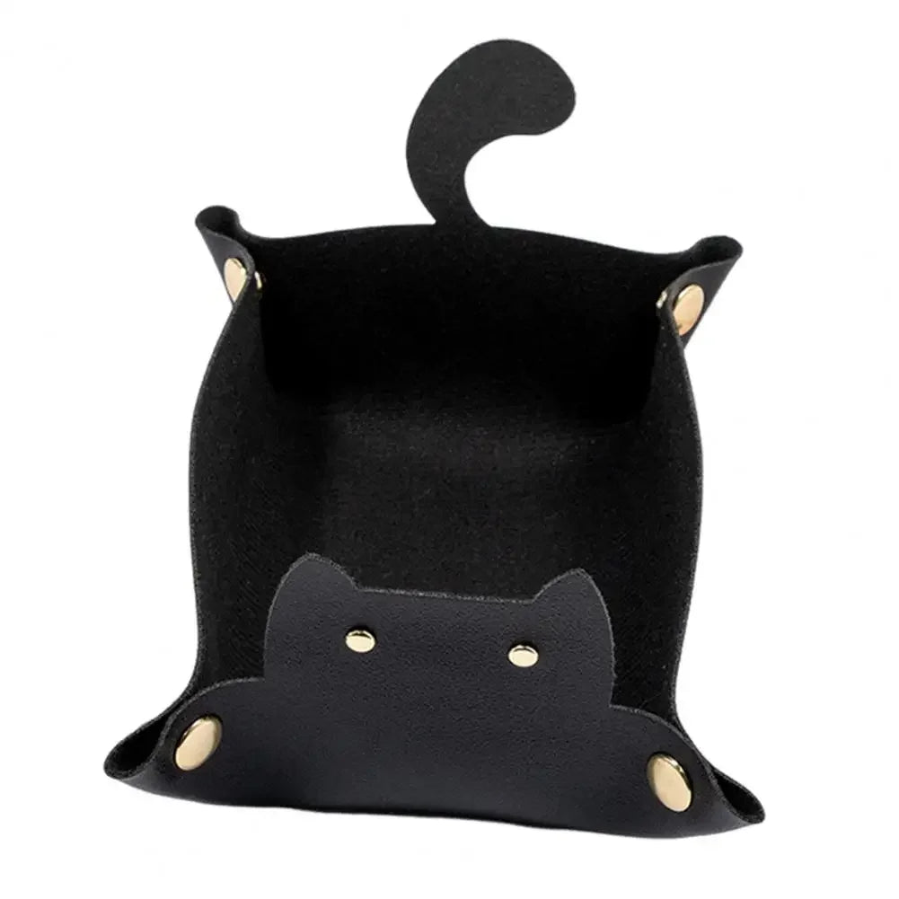 New Cute Cat Dice Tray with Metal Clasp Large Capacity Foldable for Easy Portable Desktop Storage with Artificial Leather Tray