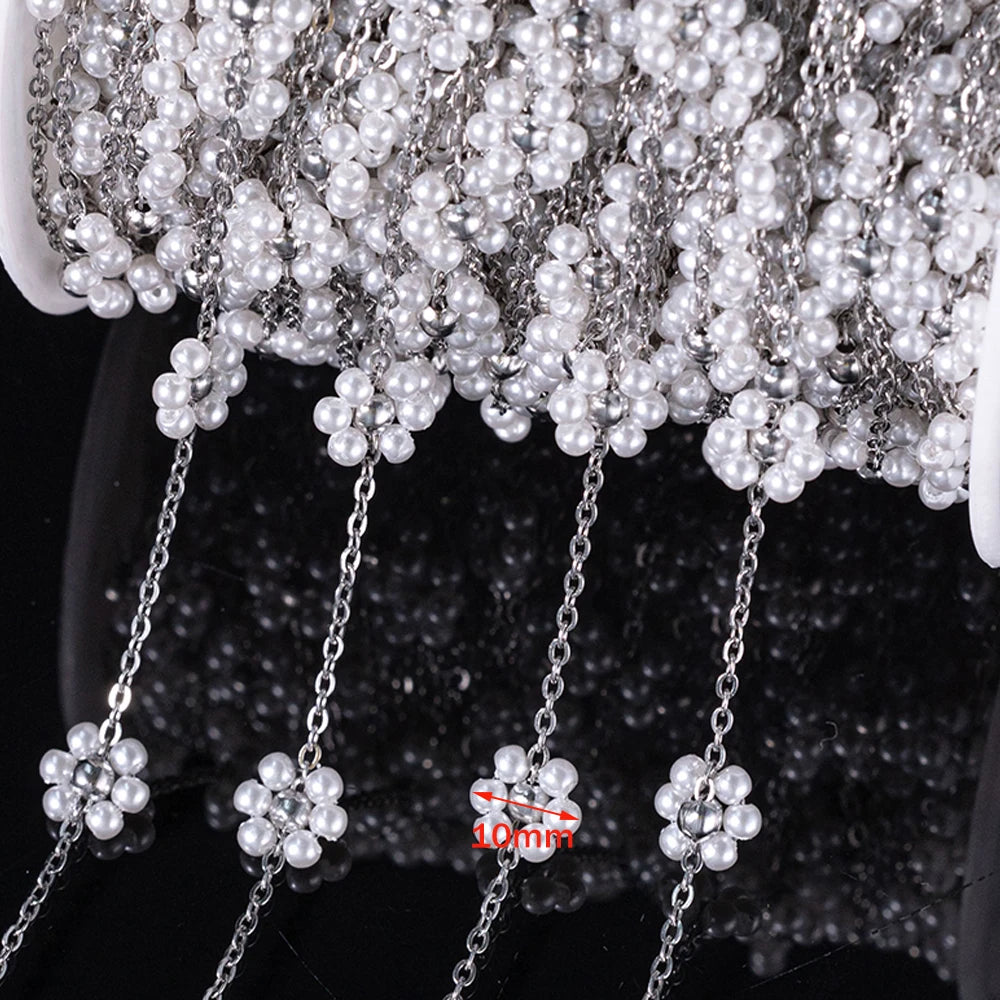 1Meter Stainless Steel Beaded Chain Imitation Pearl Chain Necklace Chain Handmade Accessories for DIY Jewelry Making Components