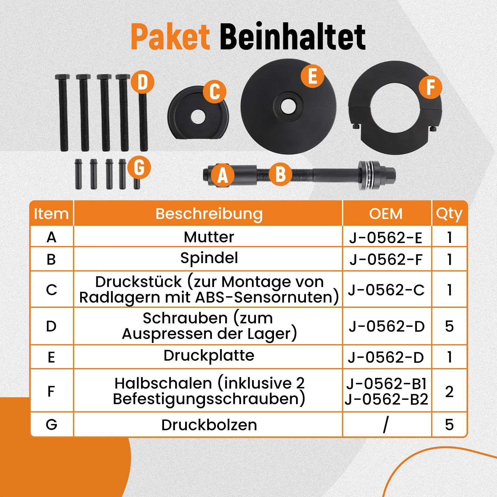 Wheel bearing tool transporter for Citroen Opel Peugeot Toyota compact wheel bearing
