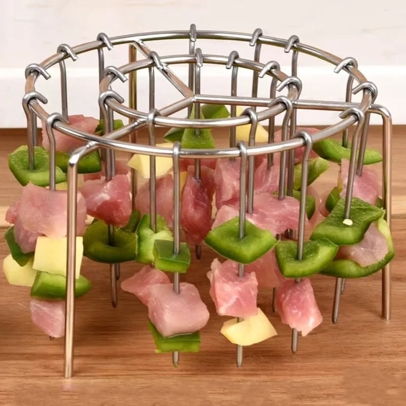 Stainless Steel Skewers Stand Air Fryer Barbecue Stick Kitchen BBQ Skewer Grill with Needle Multifunction Oven Dehydration Rack