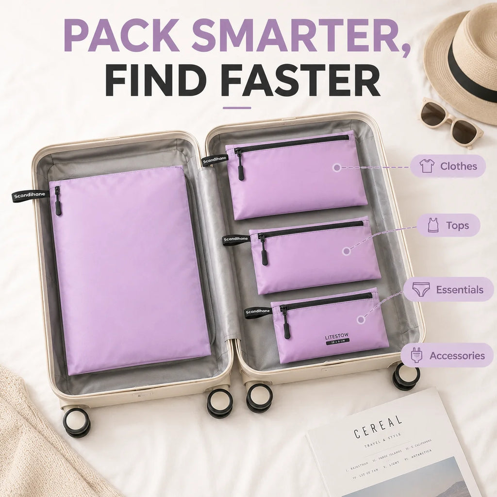 4Pcs Ultralight Packing Organizer Bags Set, Water-Resistant Nylon Zipper Pouches, 4 Sizes for Travel Luggage Clothes Toiletries