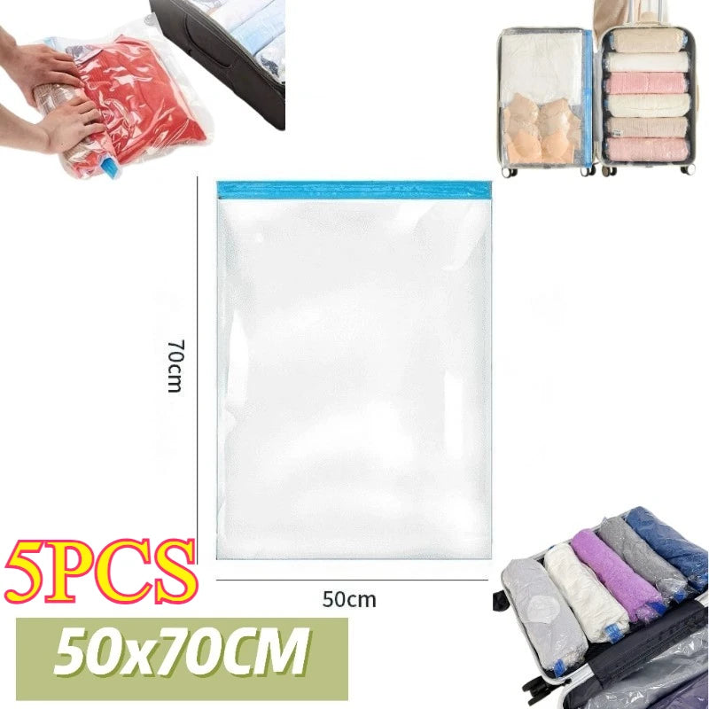 1-8pcs Travel Compression Bags, Travel Essentials Vacuum Storage Bags Space Saving Bags for Suitcases Organizer for Clothes
