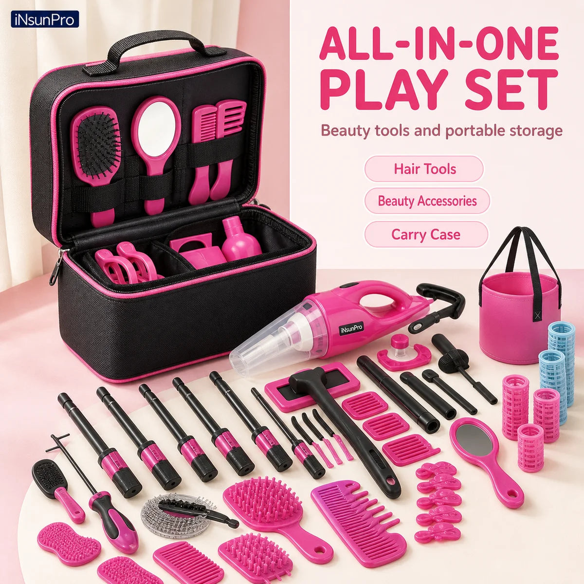 Pink Car Cleaning Kit, All in One Car Wash Tools, Car Vacuum Cleaner with Detailing Brushes, For Women Car Accessories, Car Inte