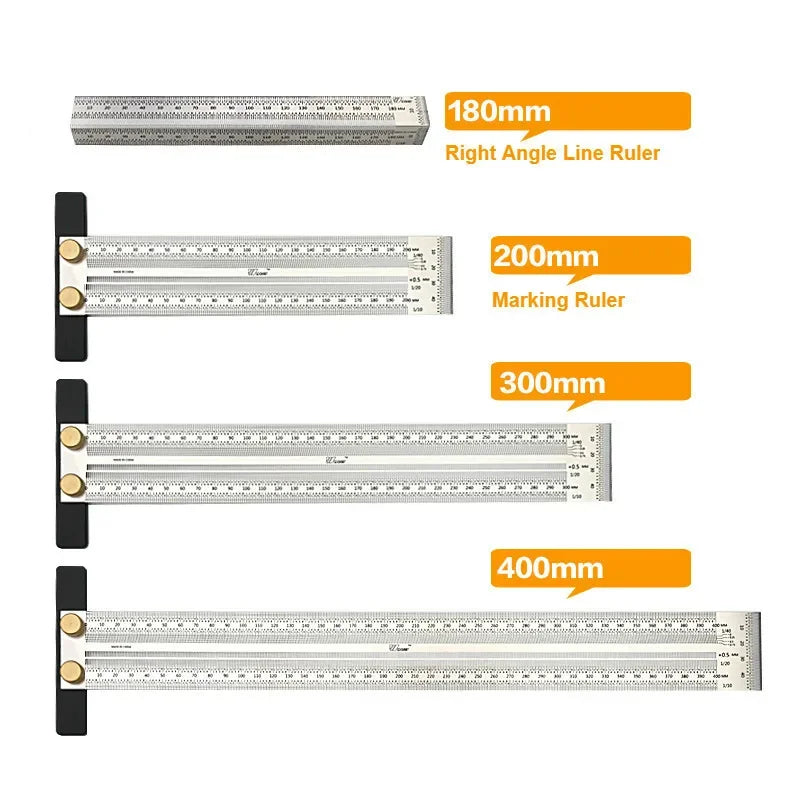 Stainless Woodworking Scribing Mark Line Gauge Carpenter Measuring Tool High-Precision Scale Ruler T-Type Hole Ruler