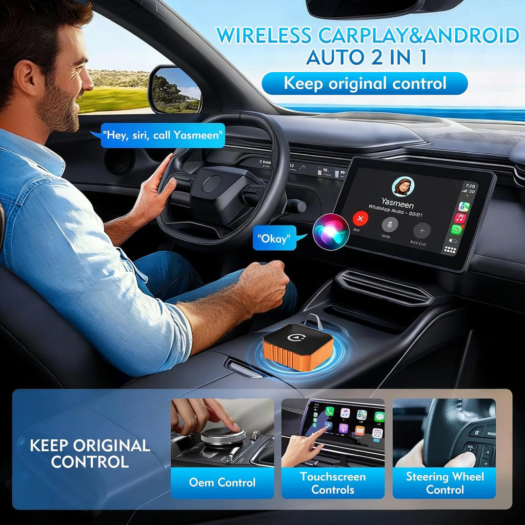 Wireless CarPlay & Android Auto Adapter – Plug & Play, 3X Speed Auto Connect for 1000+ Vehicles, iOS & Android