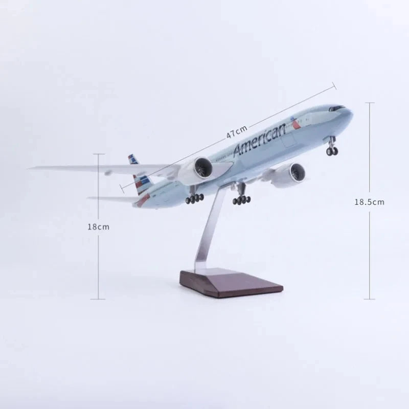47cm Scale Plane B777 American Air Airlines Collectible Aircraft 1:157 Scale Resin Toy Planes With Light And Wheel Aviation