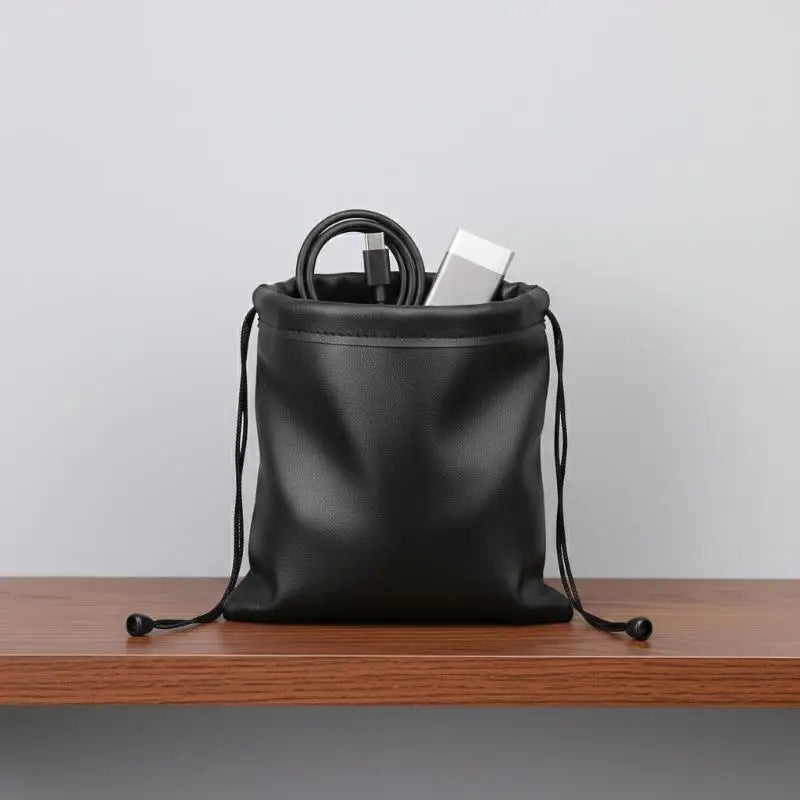 1Pcs Durable Black Dust-proof Drawstring Bag Draw String Bag Headphone Bags PU Leather Headset Bag Durable Multi Purpose Storage
