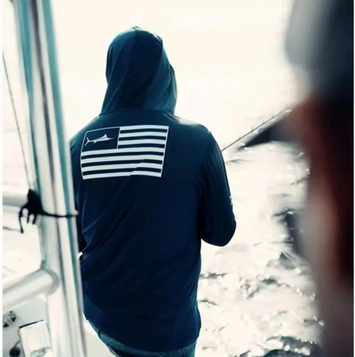 American men's summer fashionable fish print soft breathable hooded fishing suit long sleeved T-shirt outdoor casual top