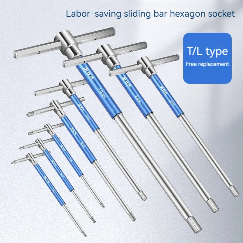 T-Type Hex Torque Wrench Mechanical Workshop Hand Tools Elongated Rotating Hexagonal Sliding Rod Screwdrivers 2-10mm
