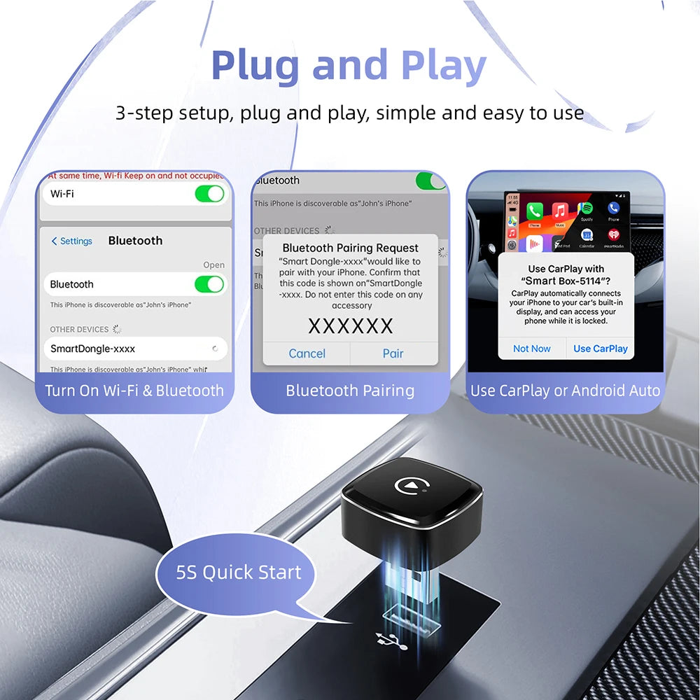 2026 2 in 1 Wireless CarPlay Adapter&Android Auto Wireless Adapter, 5Ghz WiFi USB Plug Play Dongle CarPlay Wireless