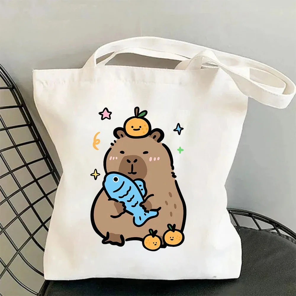 Capybara Printed Shoulder Bags Student Handbag Women Large-capacity Shopper Bag Harajuku Shopping Storage Pouch Tote for Girl