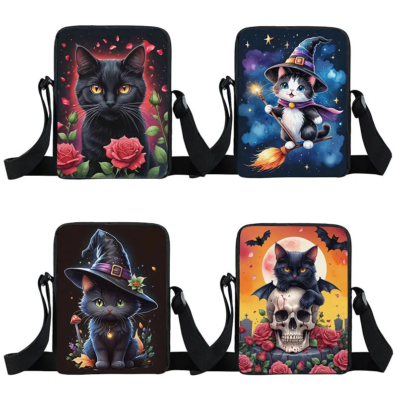 Fantasy Magic Cat Print Small Crossbody Bag Women Handbags for Travel Teenagers Boys Girls Phone Holder Storage Bag Gift