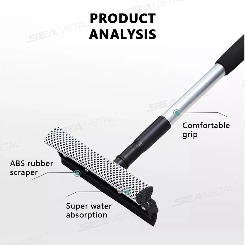 SEAMETAL 1pc Squeegee Car Window Cleaner 2 in 1 Retractable Pole Cleaning Window Brush Glass Squeegee for Car Cleaning Tools